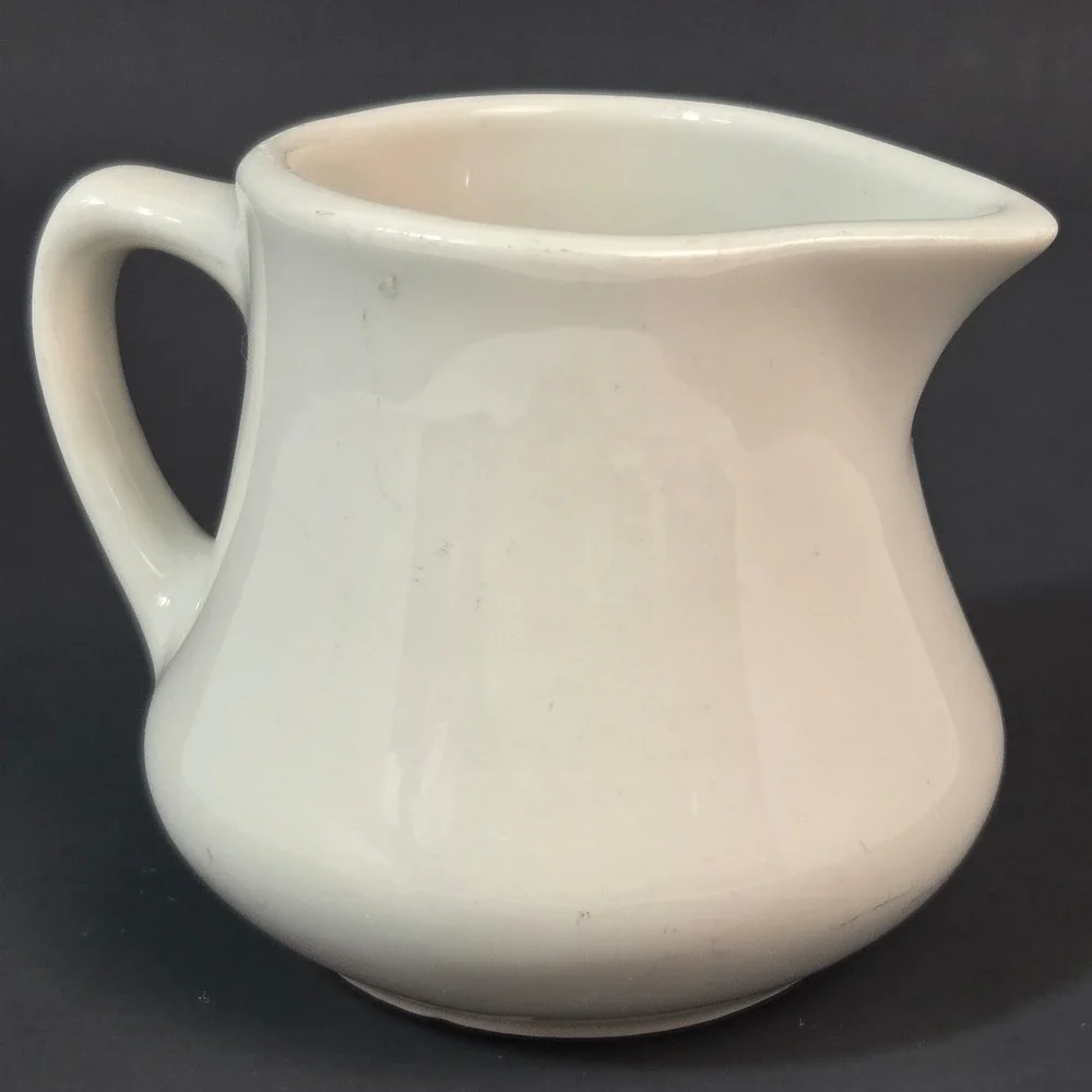 Vintage White Ironstone Creamer Pitcher Fleur De Lis Bottom Mark Farmhouse Decor